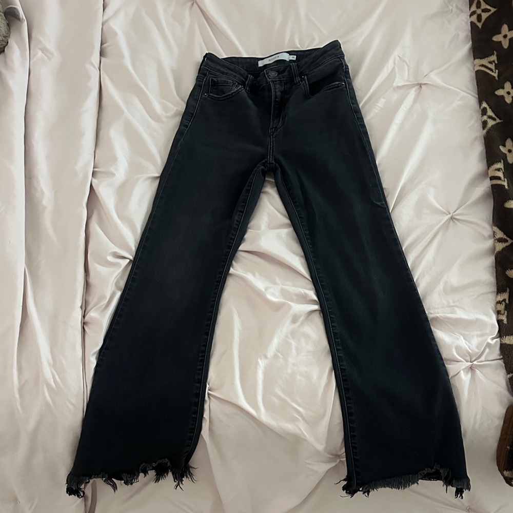 Edgy Black Frayed Women's Flare Jeans